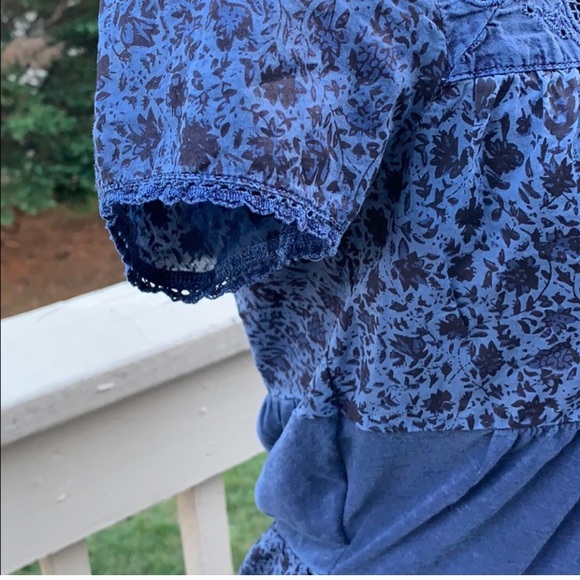 Lucky Brand Cotton Printed Crochet-Trim Top - Picture 3 of 4